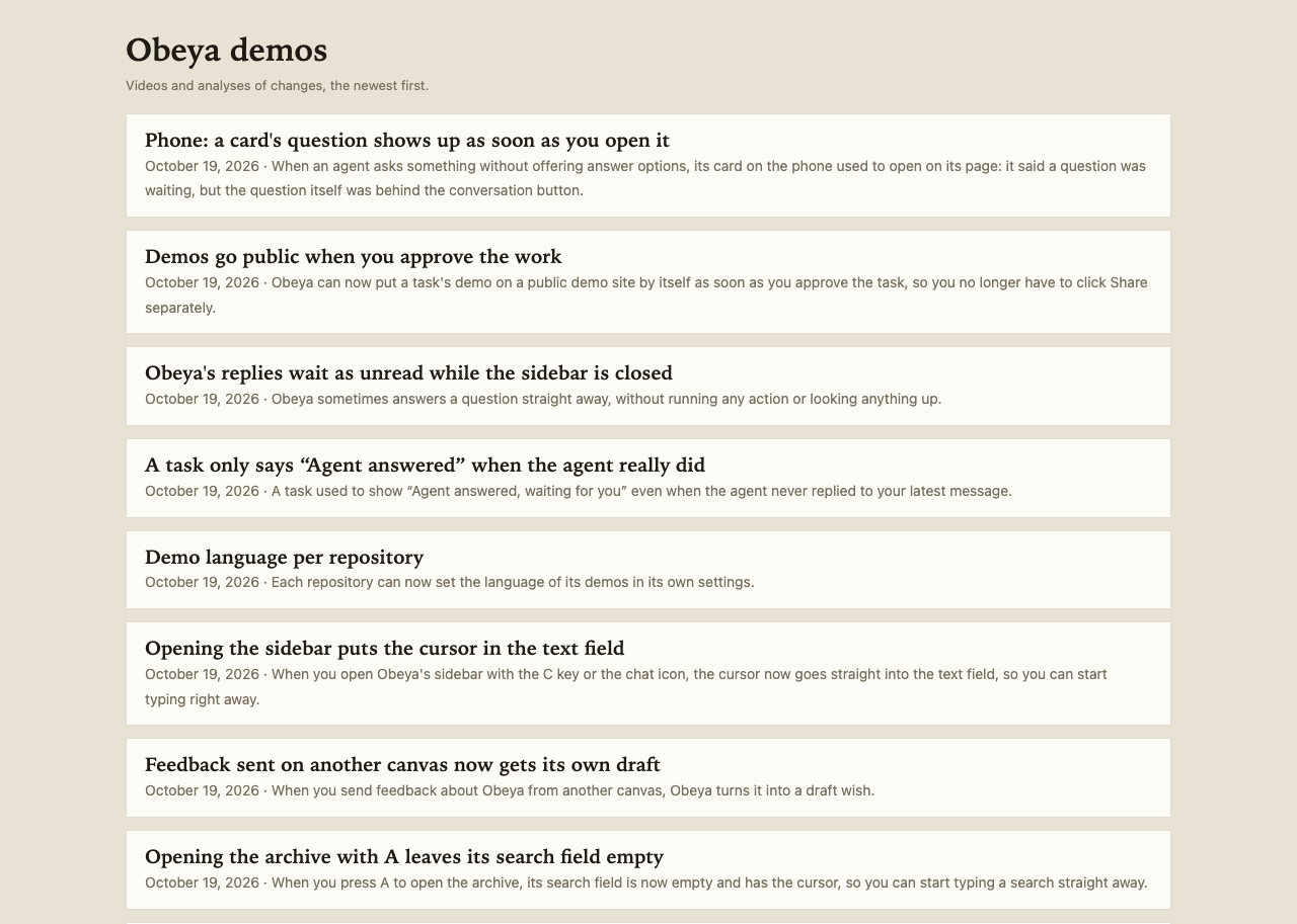 Overview of demos.obeya.si